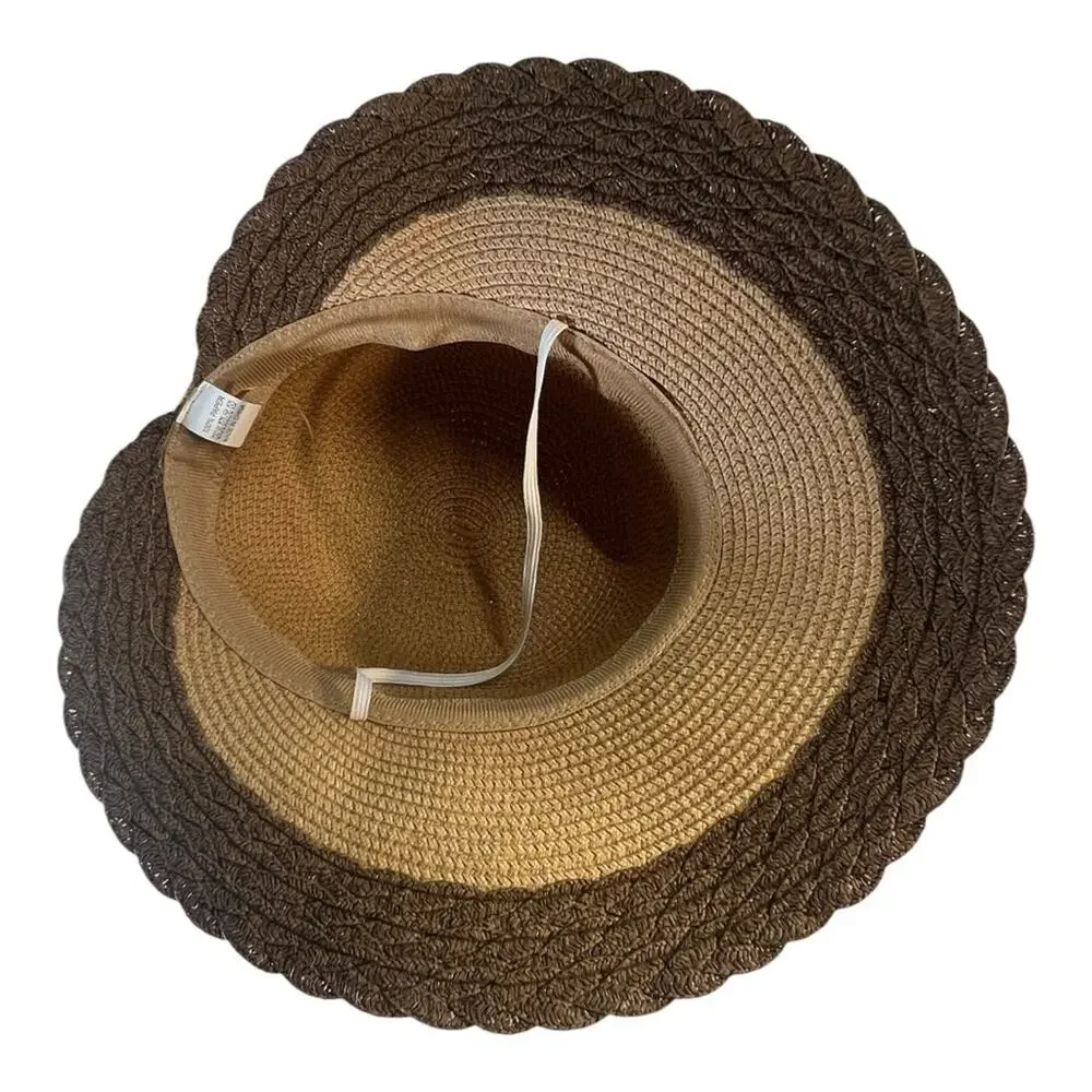 WOMENS SUNHAT WITH Brown Ribbon in Tan